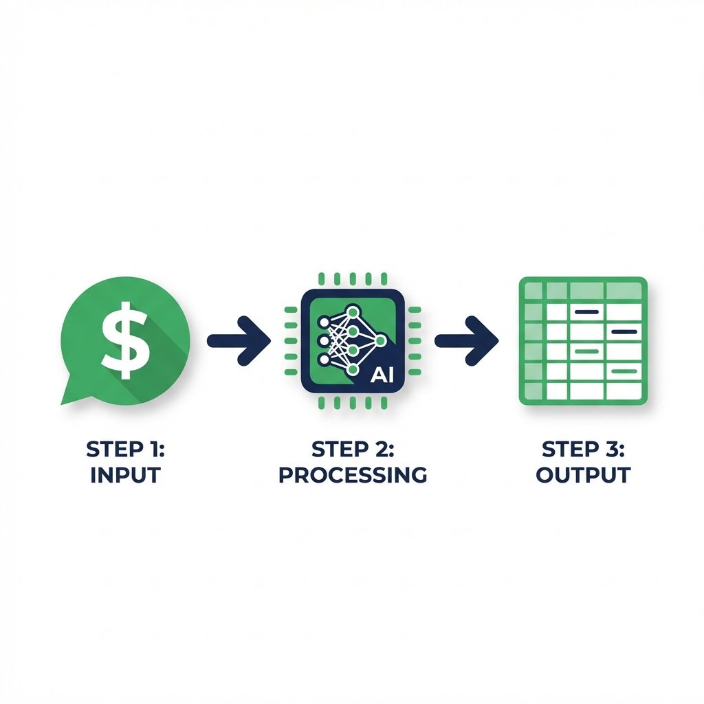 WhatsApp to AI to Spreadsheet flow diagram